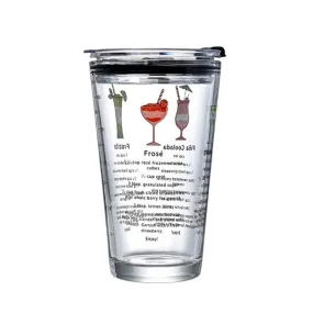 450ML Glass Straw Cup with Scale Transparent Graffiti Style