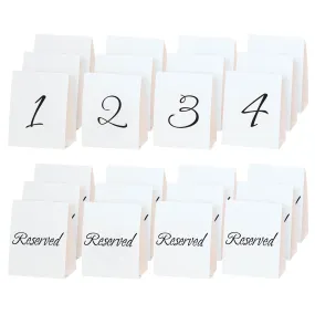 Black & White Table Number Tent Place Cards & Reserved Table Cards Set For 12 Tables