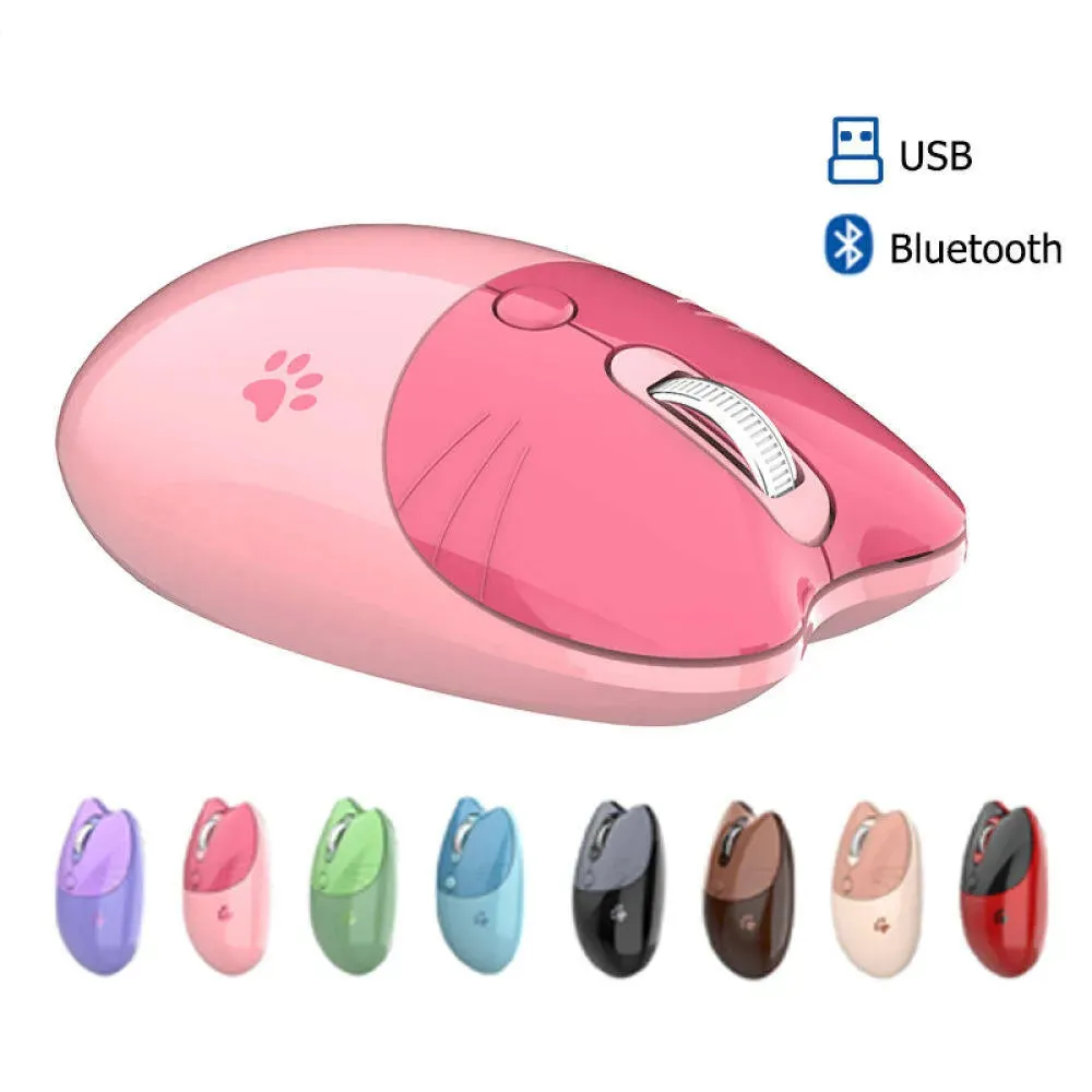 Cartoon Cat Theme Bluetooth with 2.4Ghz Wireless Mouse