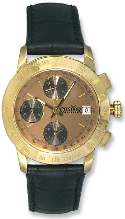 Condor Automatic Chronograph Tachymetre Scale 18k Gold Mens Strap Watch Date 18kt