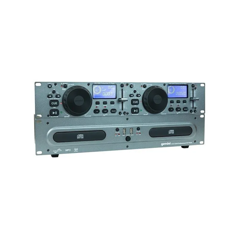 Gemini CDX-2250I Dual Rack Mount CD/USB Media Player, Blue Back Lit LED Display, Seamless Loop, Pitch Fader Control  /- 12%