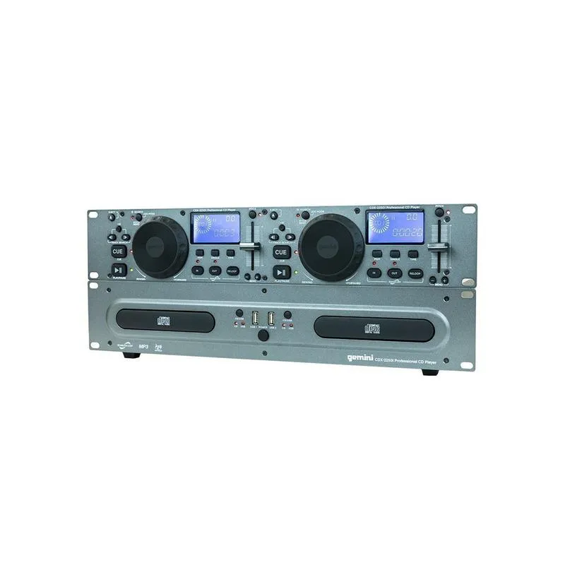 Gemini CDX-2250I Dual Rack Mount CD/USB Media Player, Blue Back Lit LED Display, Seamless Loop, Pitch Fader Control  /- 12%