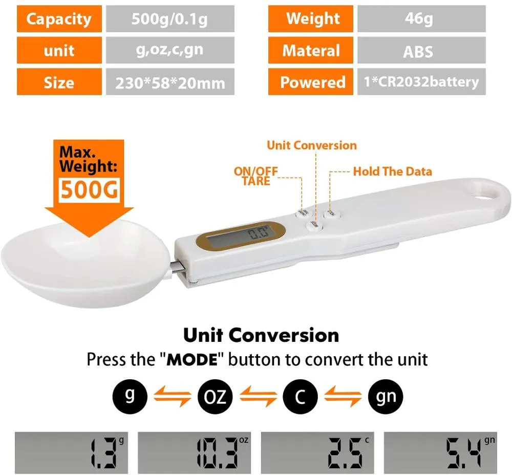 Kitchen Scales Measuring Cup 500g Baking Accessories LCD Display Electronic Digital Spoon Power