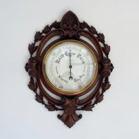 Large Victorian Carved Oak Wall Aneroid Barometer by James Pitkin London