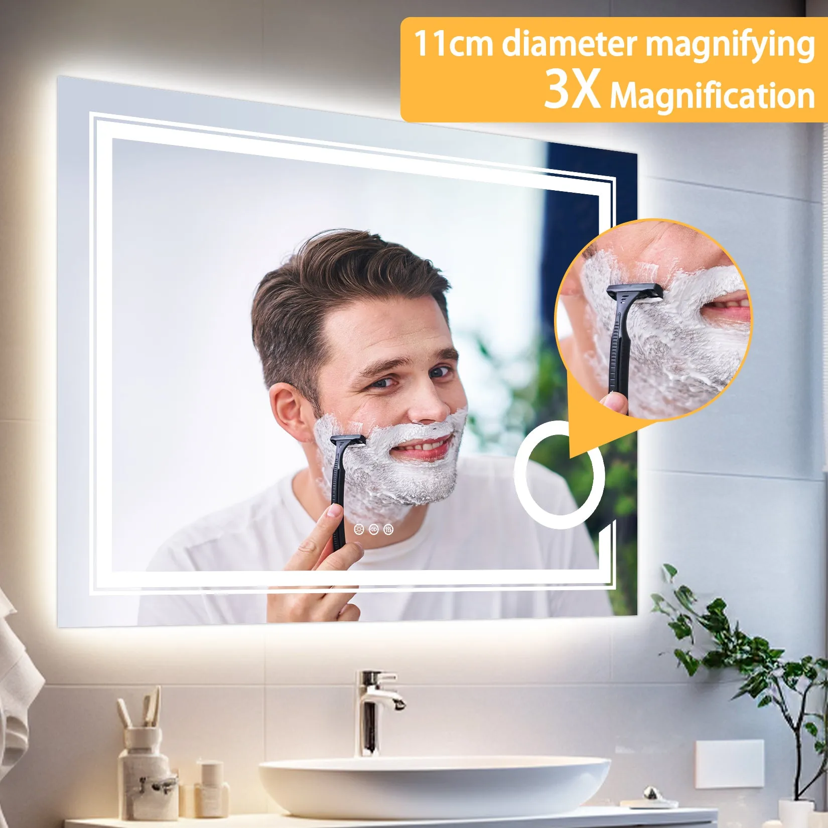 LUVODI LED Bathroom Mirror 3X Magnifier Dimmable Front Light   Backlit Defogging , Memory Function