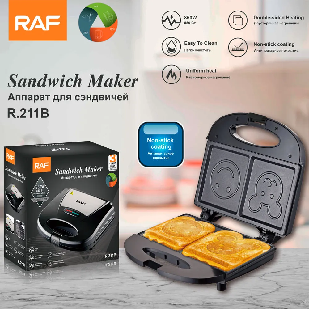 RAF Sandwich Maker | Automatic temperature control | 2 fixed plates | non-stick coating | easy to clean