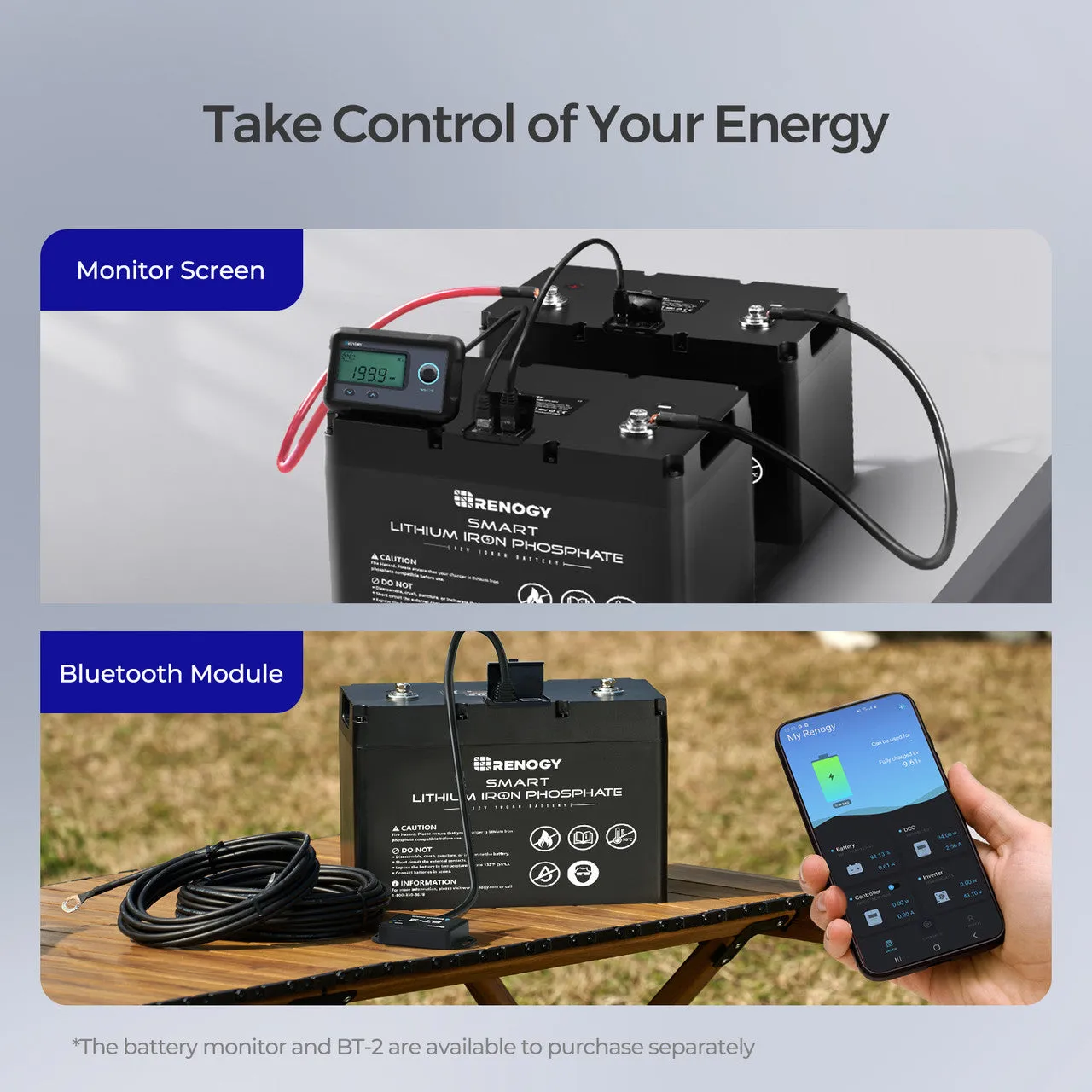 Renogy 12V 100Ah Smart lithium battery & RENOGY one core &BT-2 Module