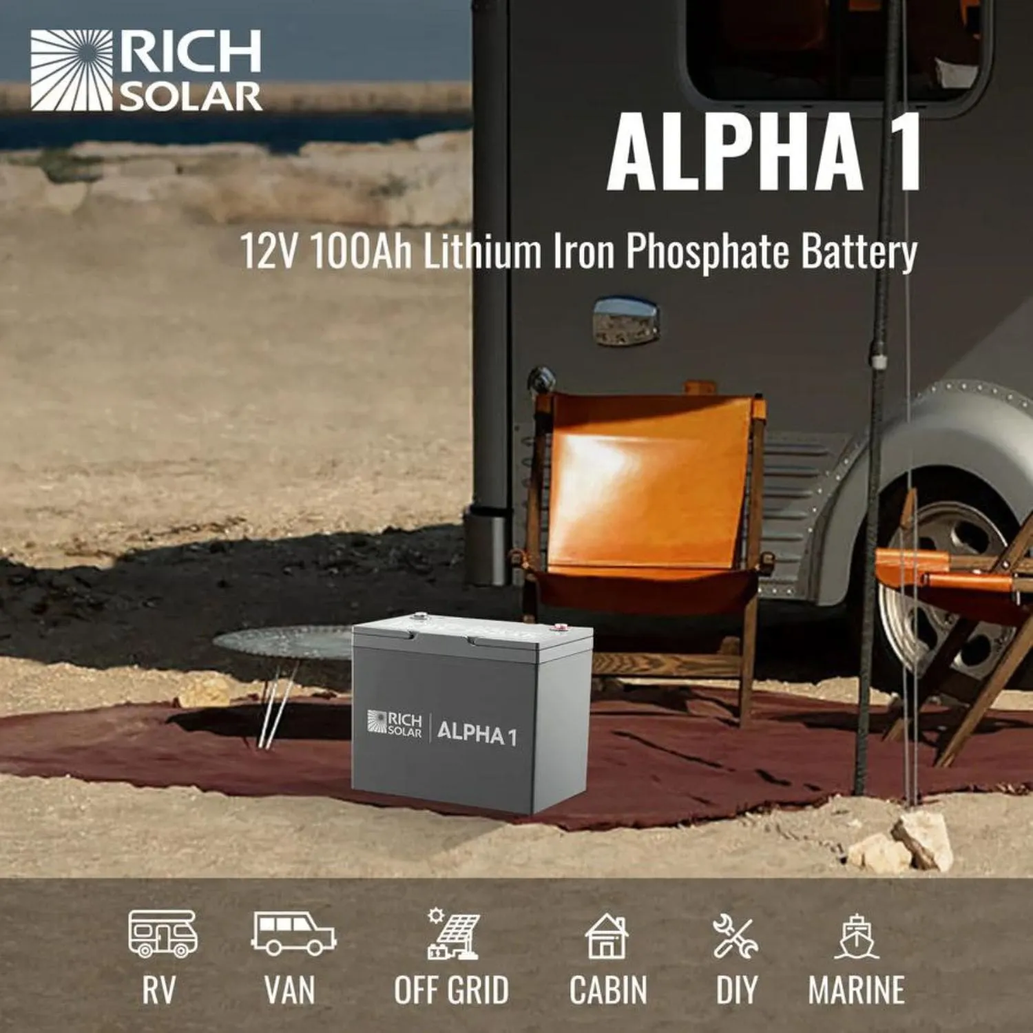 Rich Solar ALPHA 1 | 12V 100Ah LiFePO4 Battery | Internal Heating and Bluetooth Function