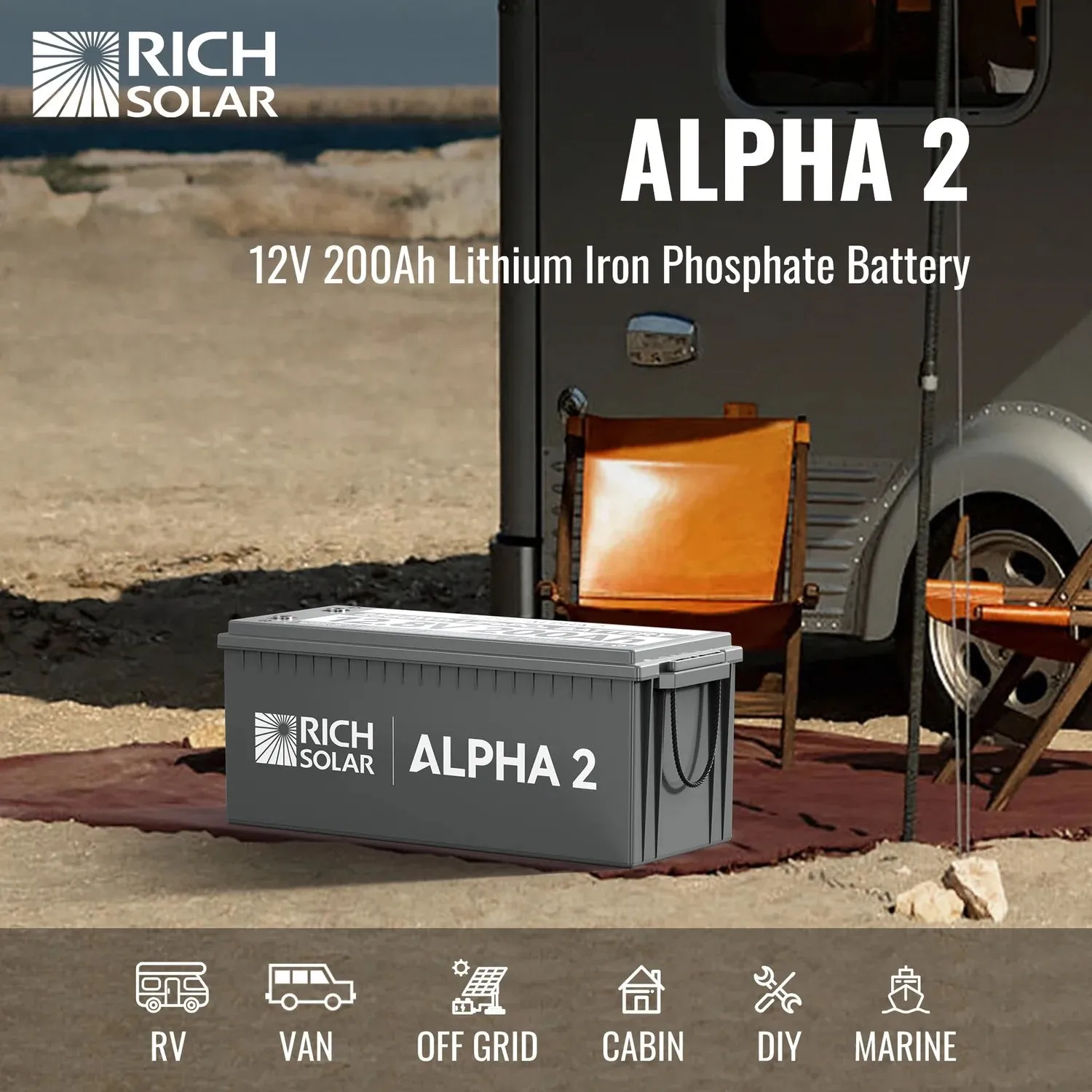 Rich Solar ALPHA 2 | 12V 200Ah LiFePO4 Battery | Internal Heating and Bluetooth Function