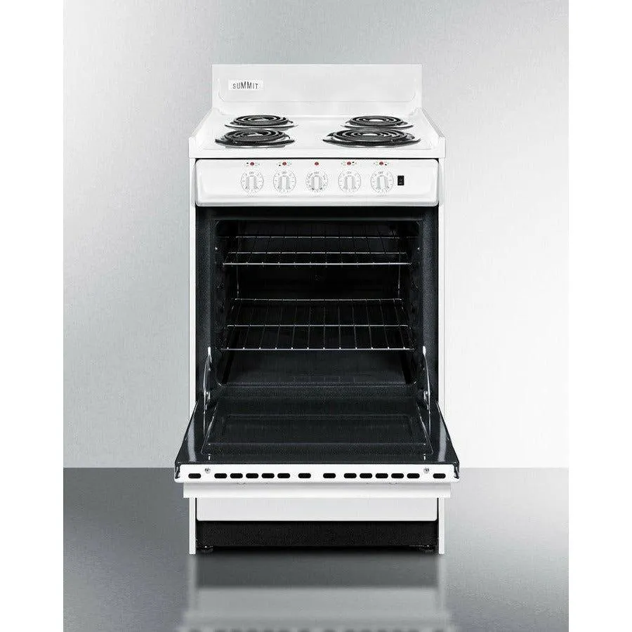 Summit 20 in. Wide Electric Coil Top Range with 4 Coil Elements, 2.46 cu. ft. Total Oven Capacity, Storage Drawer, in White - WEM1171Q