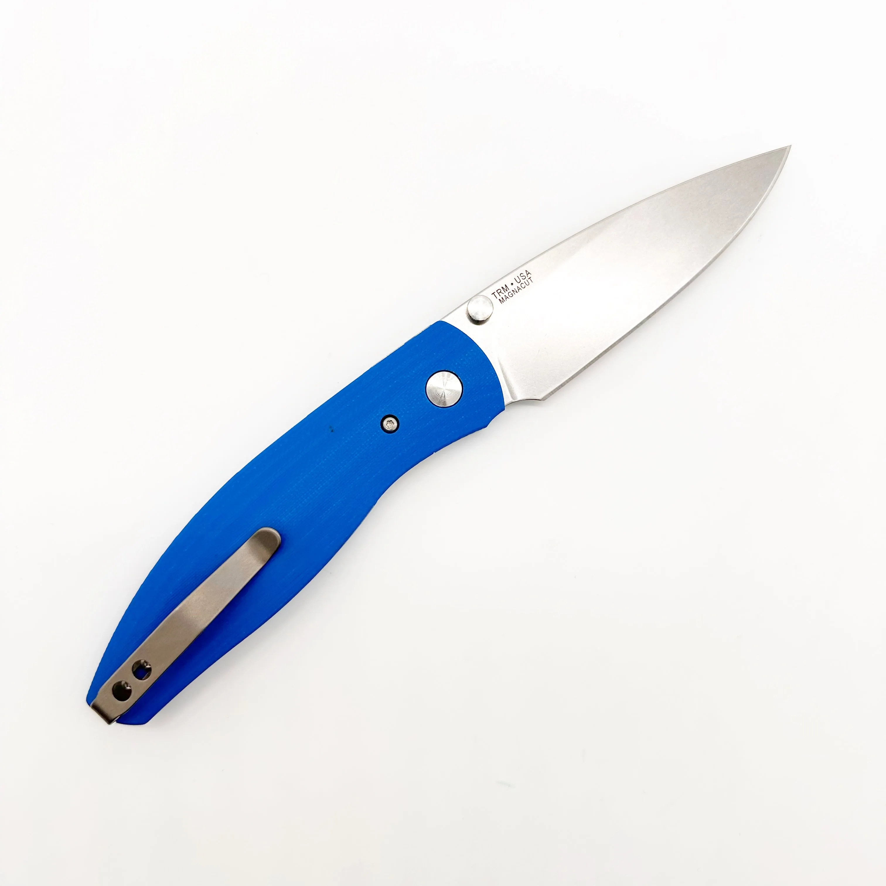 Three Rivers Mfg ATOM 3.5" Tumbled CPM-MagnaCut ROYAL BLUE G10 3D Contoured Textured Scales