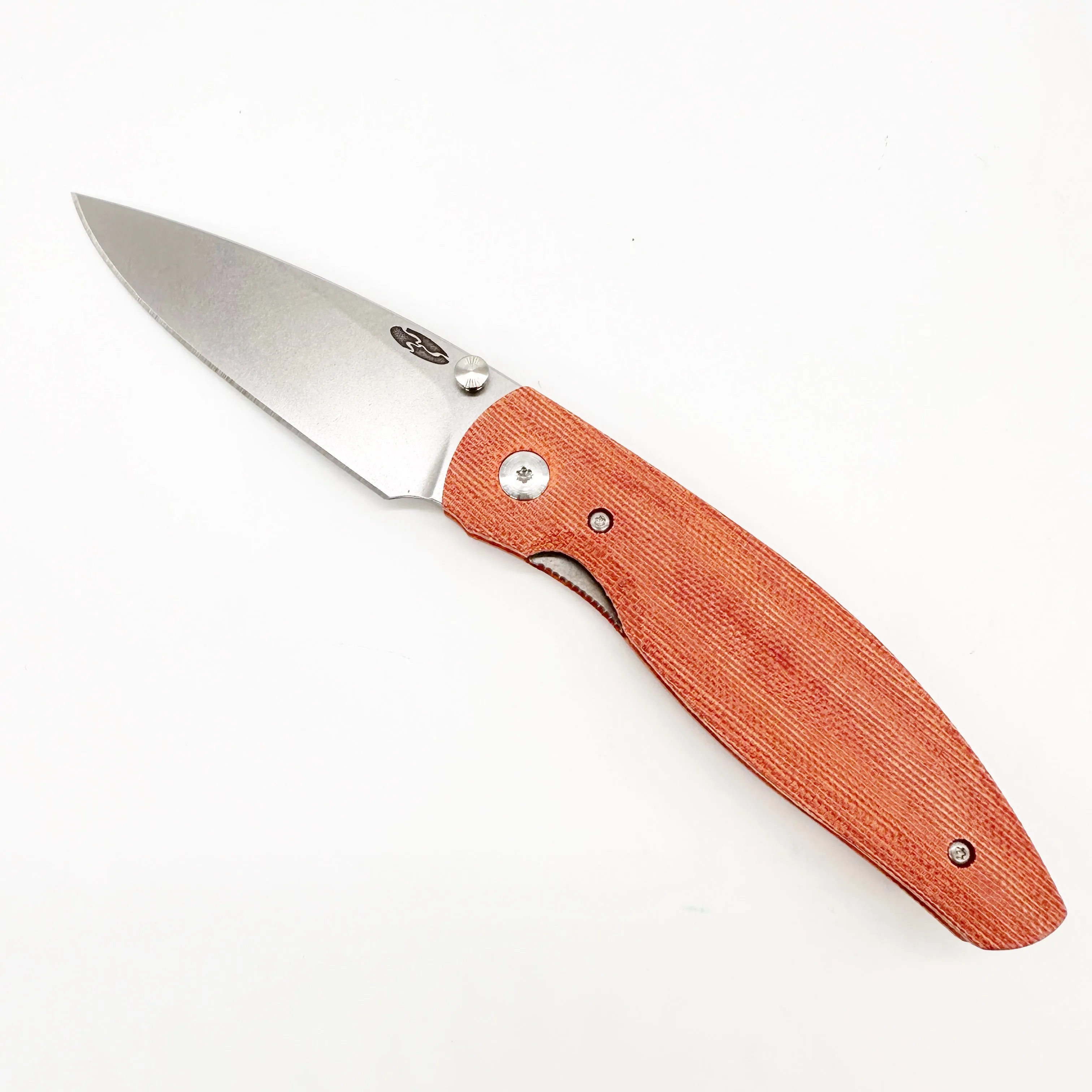 Three Rivers Mfg ATOM Linerlock 3.5" CPM-MagnaCut - Autumn Orange Micarta 3D Contoured Scales