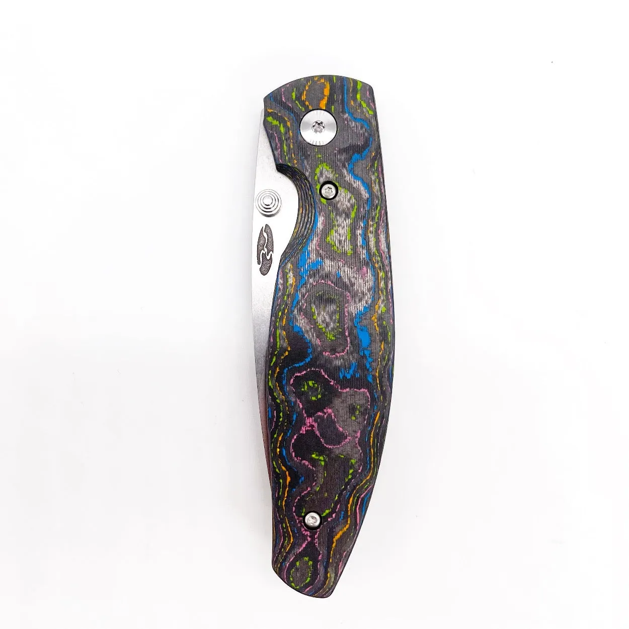 Three Rivers Mfg ATOM Linerlock 3.5" Tumbled CPM-20CV Blade 80s Camo Carbon Fiber Handles