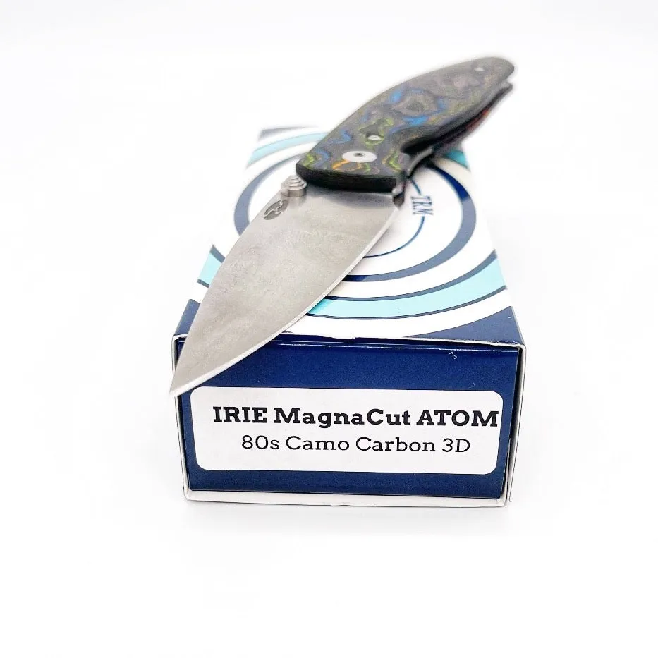 Three Rivers Mfg ATOM Linerlock 3.5" Tumbled CPM-20CV Blade 80s Camo Carbon Fiber Handles