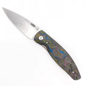 Three Rivers Mfg ATOM Linerlock 3.5" Tumbled CPM-20CV Blade 80s Camo Carbon Fiber Handles