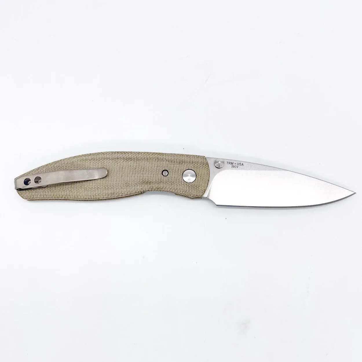 Three Rivers Mfg ATOM Linerlock 3.5" Tumbled CPM-20CV Micarta 3D Contoured Scales