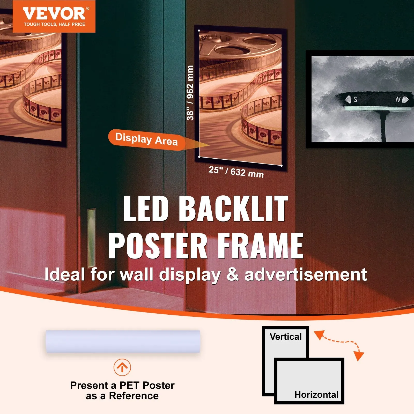 Vevor LED Light Box Poster Frame 27" x 40" Backlit Aluminum Wall Display Horizontal and Vertical New