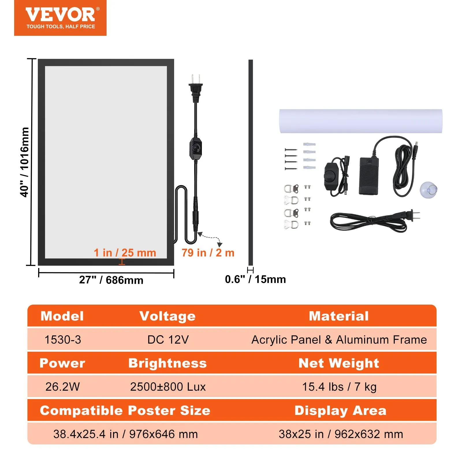 Vevor LED Light Box Poster Frame 27" x 40" Backlit Aluminum Wall Display Horizontal and Vertical New