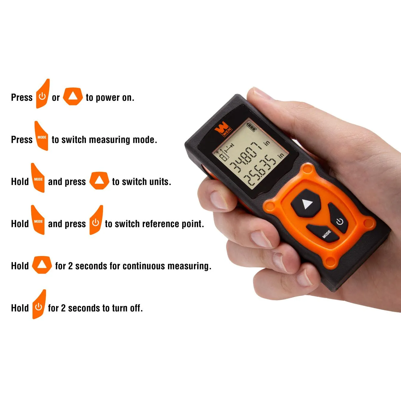 WEN 10130 130-Feet Laser Distance Measure with Backlit Screen