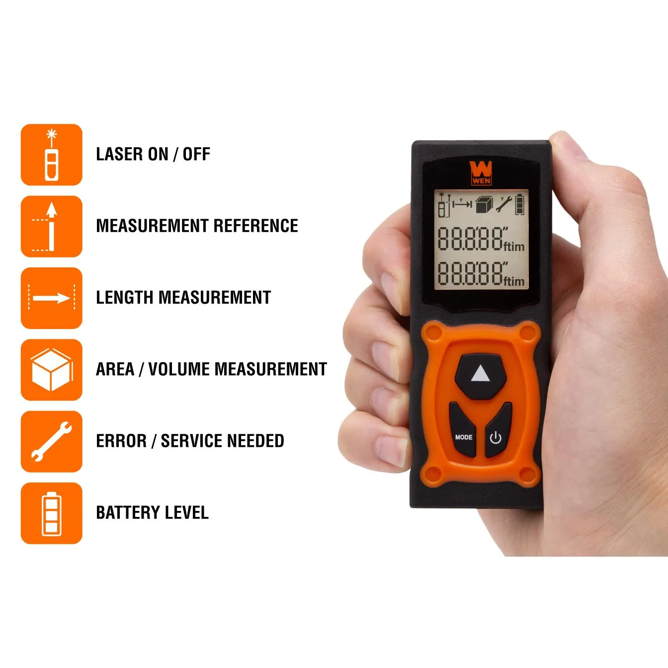 WEN 10130 130-Feet Laser Distance Measure with Backlit Screen